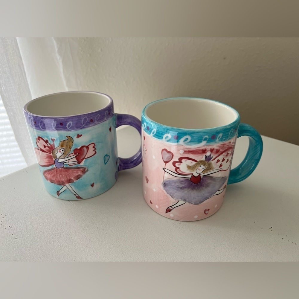 Hausenware | 2 Coffee Cups Mugs Fairy Designs | Dancing~ Tutu’s~ Hearts~ Angels